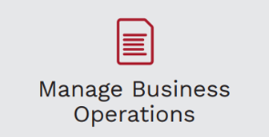 A paper icon with "manage business operations" written below it.
